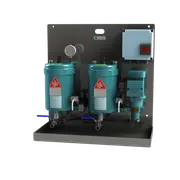 CJC® Acidity Removal Unit with dual filtration vessels, pump, and control panel, designed to reduce Total Acid Number (TAN) and remove acidic compounds from turbine, hydraulic, and transformer oils.