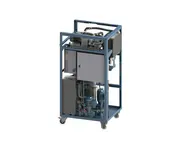 CJC® water removal unit on mobile frame with integrated control panel and vacuum dehydration system, designed to remove dissolved and free water from hydraulic and lubrication oils.