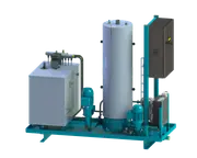 Industrial skid-mounted system with tall column for varnish and oxidation removal.