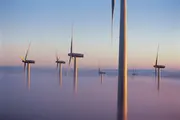 Wind turbines at sunset