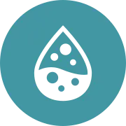Droplet icon with water bubbles representing water contamination in lubricating oil.