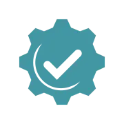 Gear with checkmark icon representing handling inquiries and providing requested information.