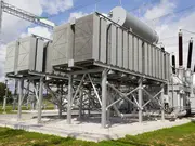 Electrical transformer installation at an industrial power facility.