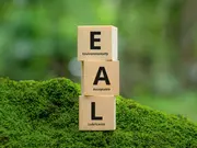 Wooden blocks spelling EAL placed on moss representing environmentally acceptable lubricants.