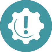 Gear with exclamation mark symbol representing reduced valve sticking and improved control stability.