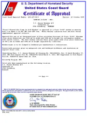 US Coast Guard certificate of approval for fixed three-parted aluminium clamp-on A60 window.