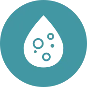 Droplet icon with small particles representing solid particle contamination in oil.