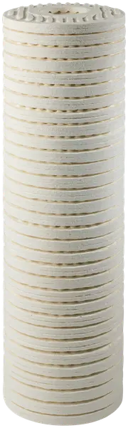 CJC® depth filter insert made from stacked cellulose discs, designed for high dirt-holding capacity and removal of particles, water, varnish, and acidity from industrial oil systems.
