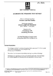 Hydrostatic pressure test report for clamp-on fixed window, 1000 × 825 mm, DNV-22140718.