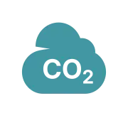 Cloud symbol with CO₂ representing carbon dioxide emissions or environmental impact.