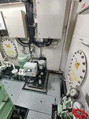 Stern tube oil filtration and water removal equipment installed inside a vessel machinery space.